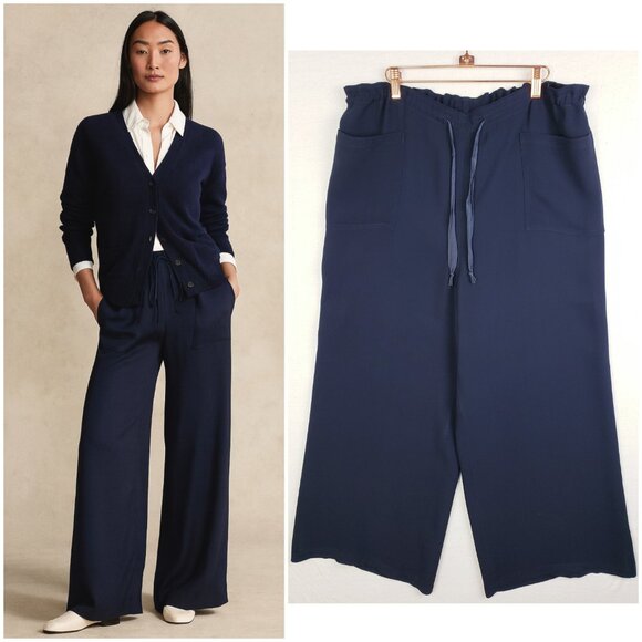 Ralph Lauren Collection Purple Label Silk Pants Wide Leg Trousers Navy sz XL/XXL - Picture 1 of 10